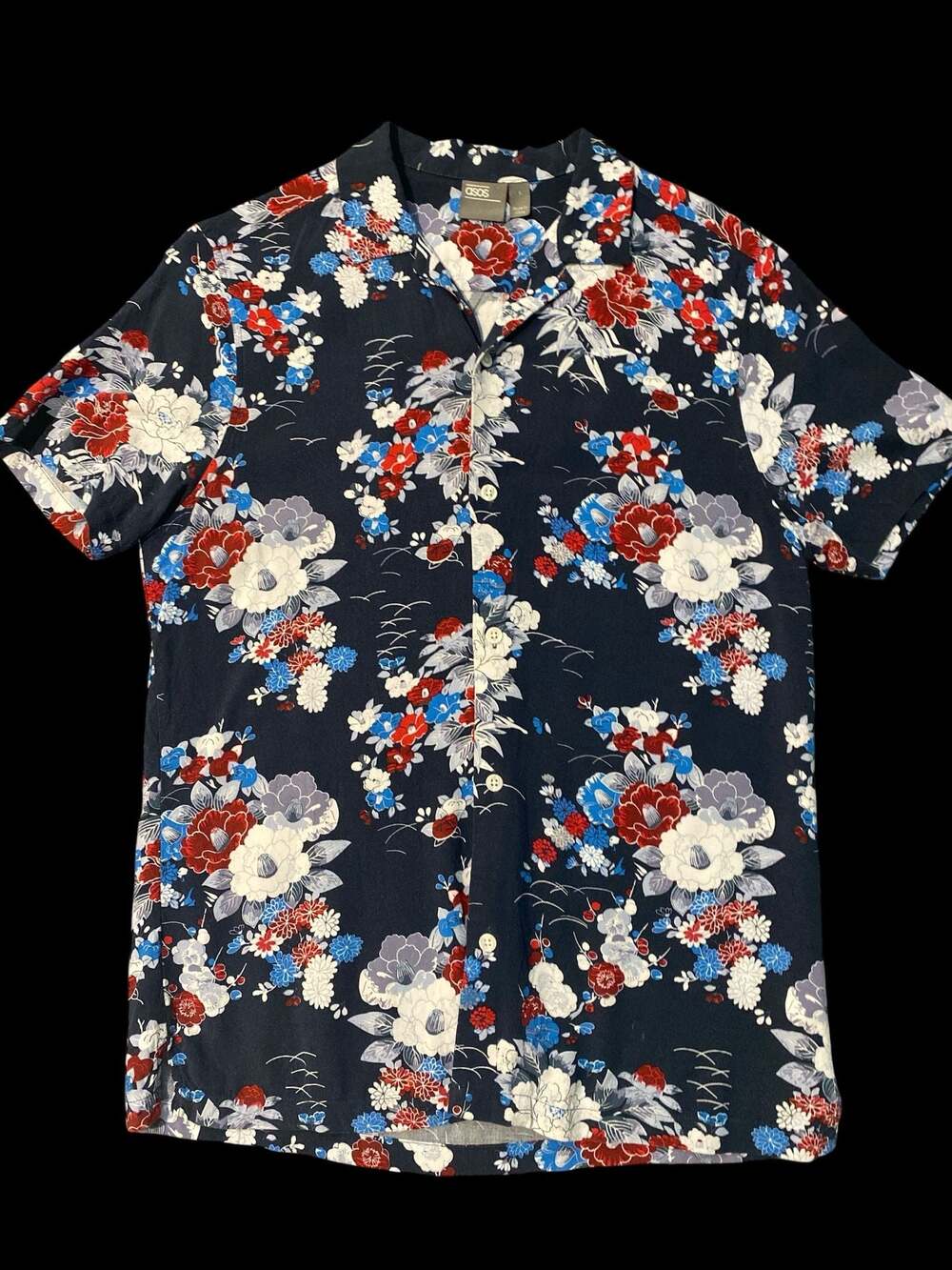ASOS Men's Floral Print Short Sleeve Revere Collar Shirt Size S